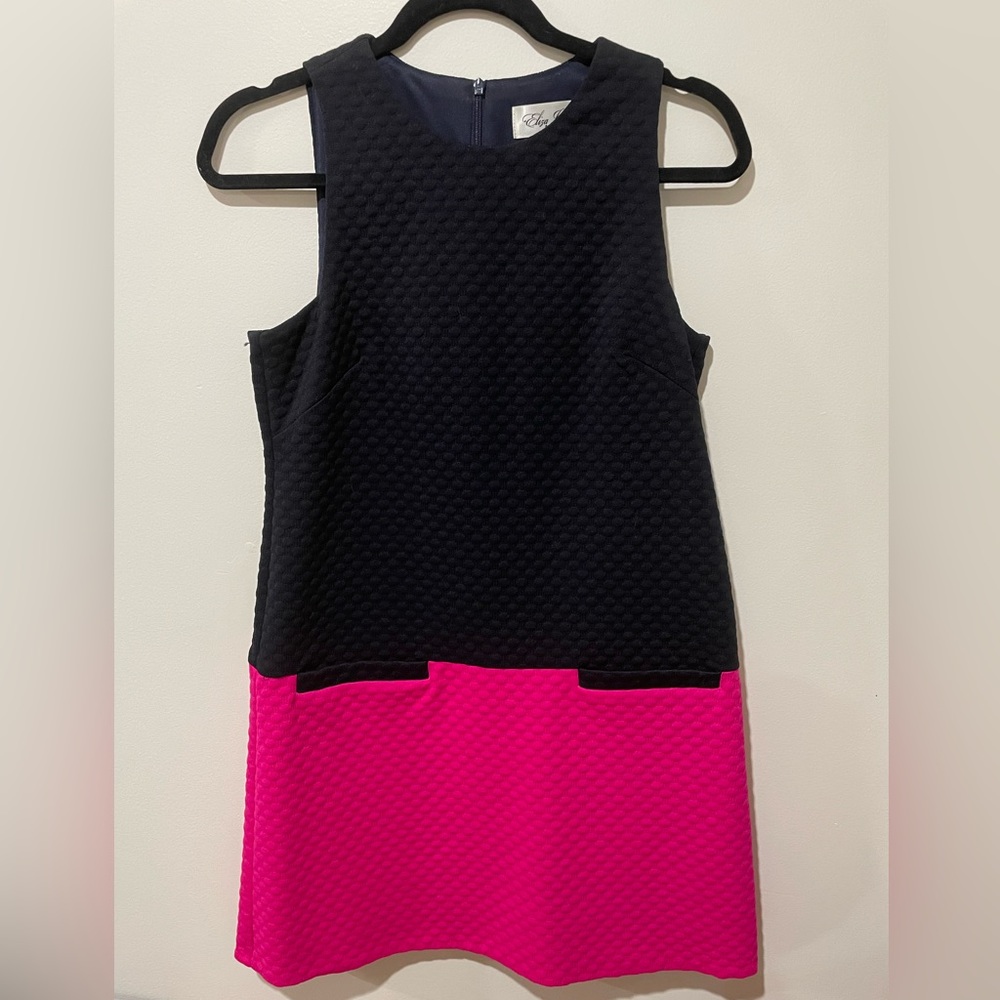 Eliza J Navy Blue and Fuchsia Color Block Dress. Size 6 petite.